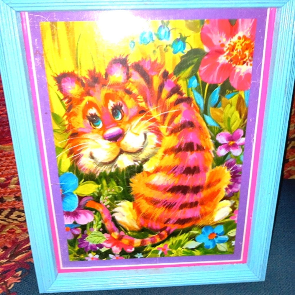 Colorful Tiger Art Print in Blue Frame
